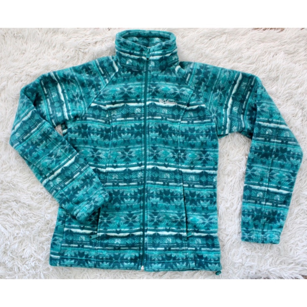 NEW Women’s Teal Columbia Jacket | Fleece Jacket | Teal Jacket w/ Pattern